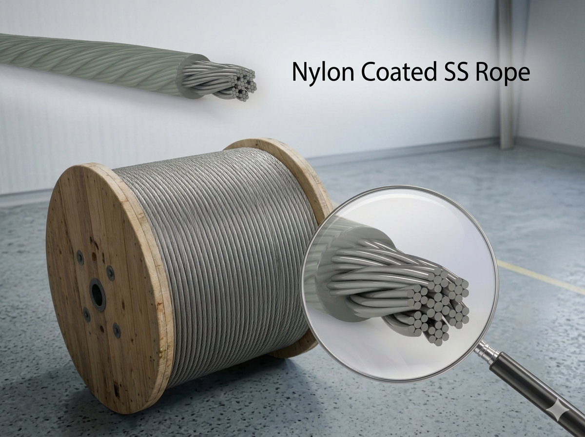 Stainless steel cable wires close up