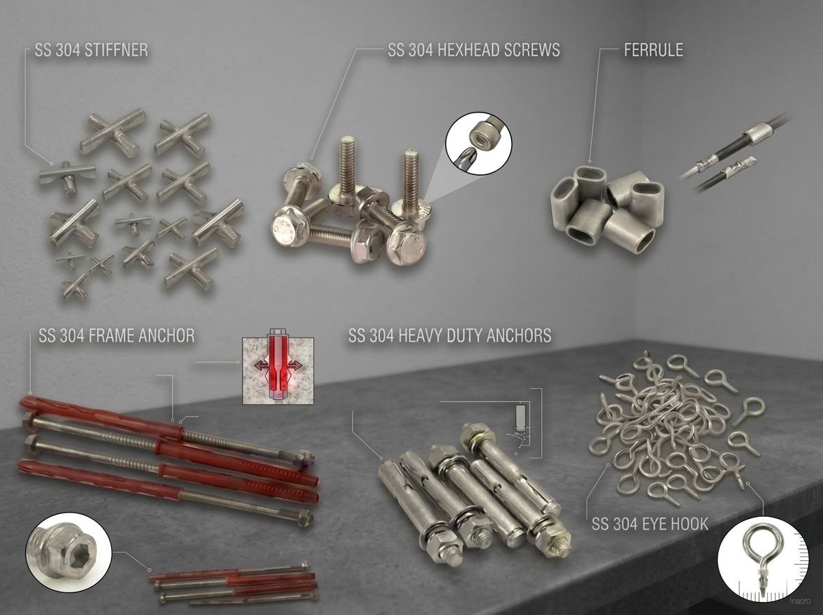 Stainless steel hardware tag close-up