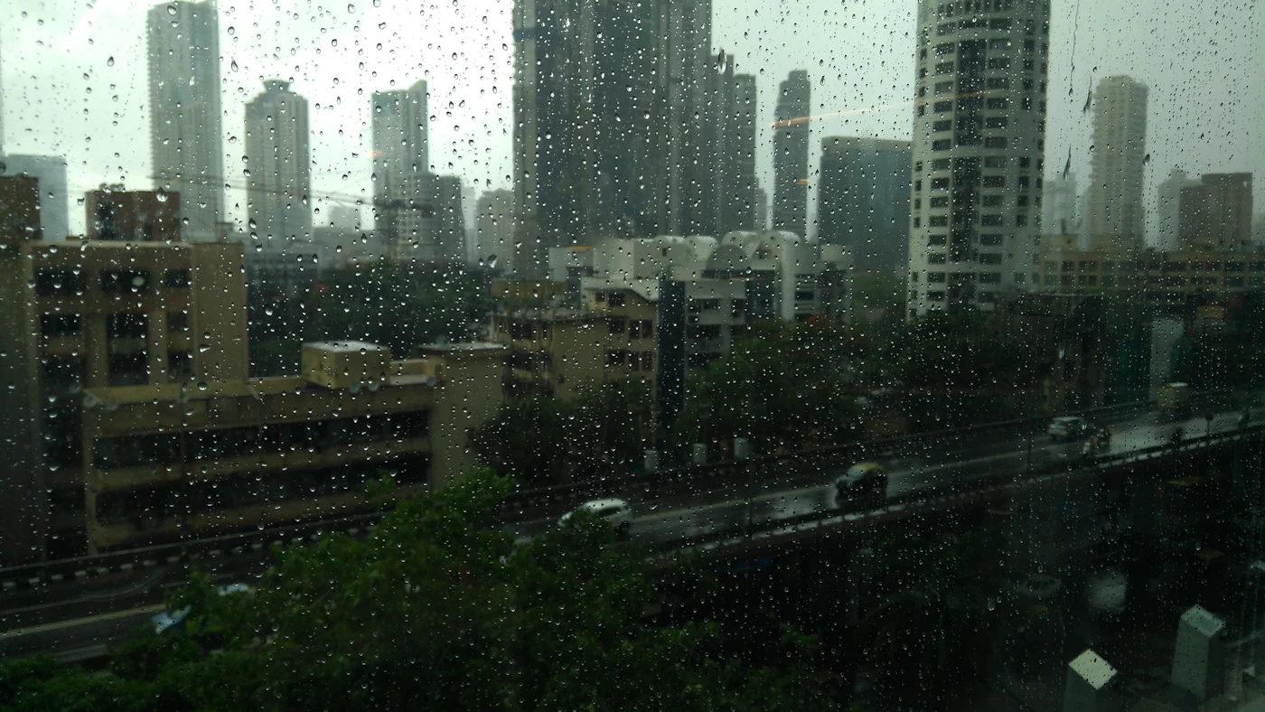Heavy monsoon rain over a Mumbai apartment