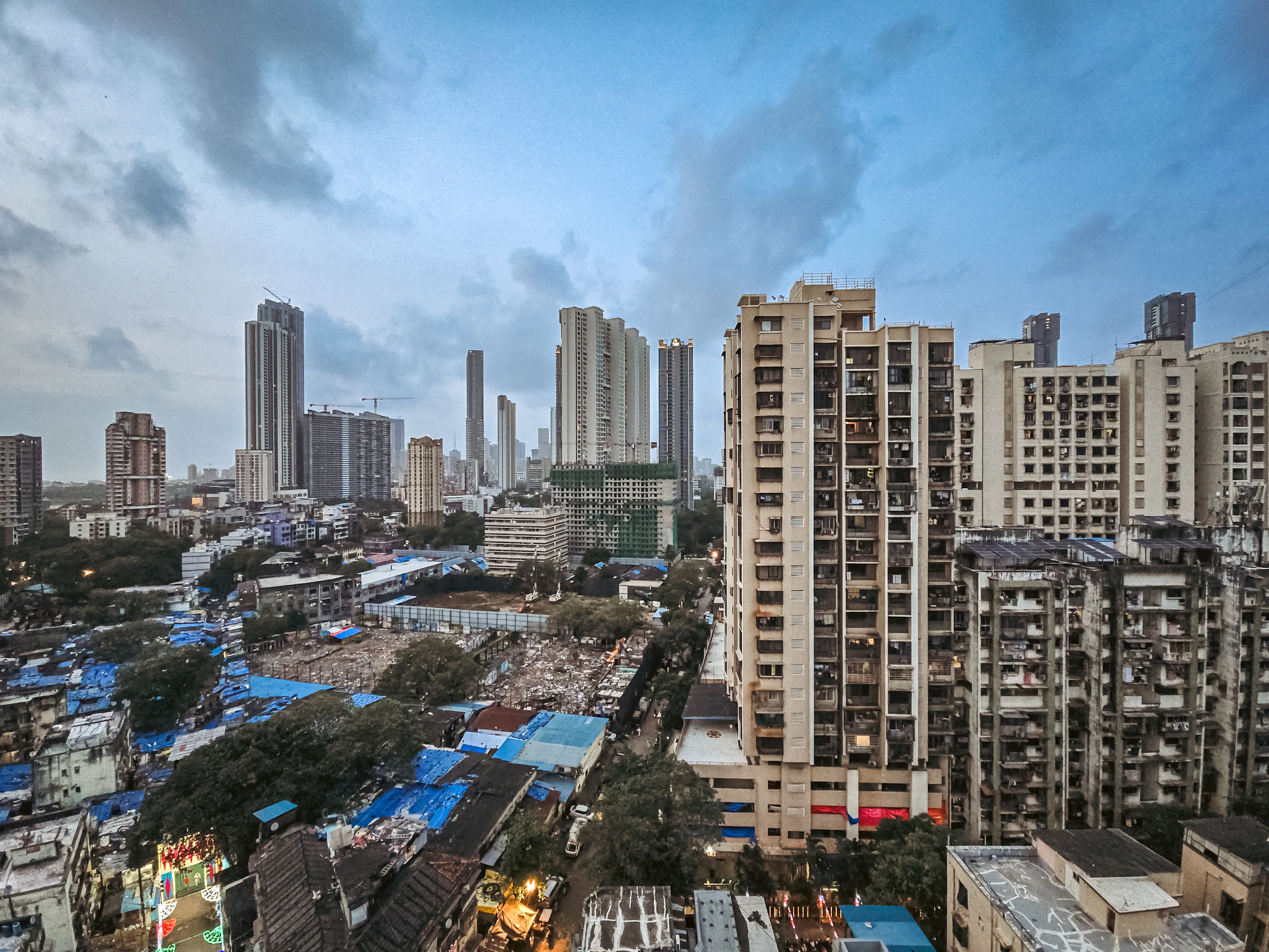 Mumbai high-rise residential elevation at dusk