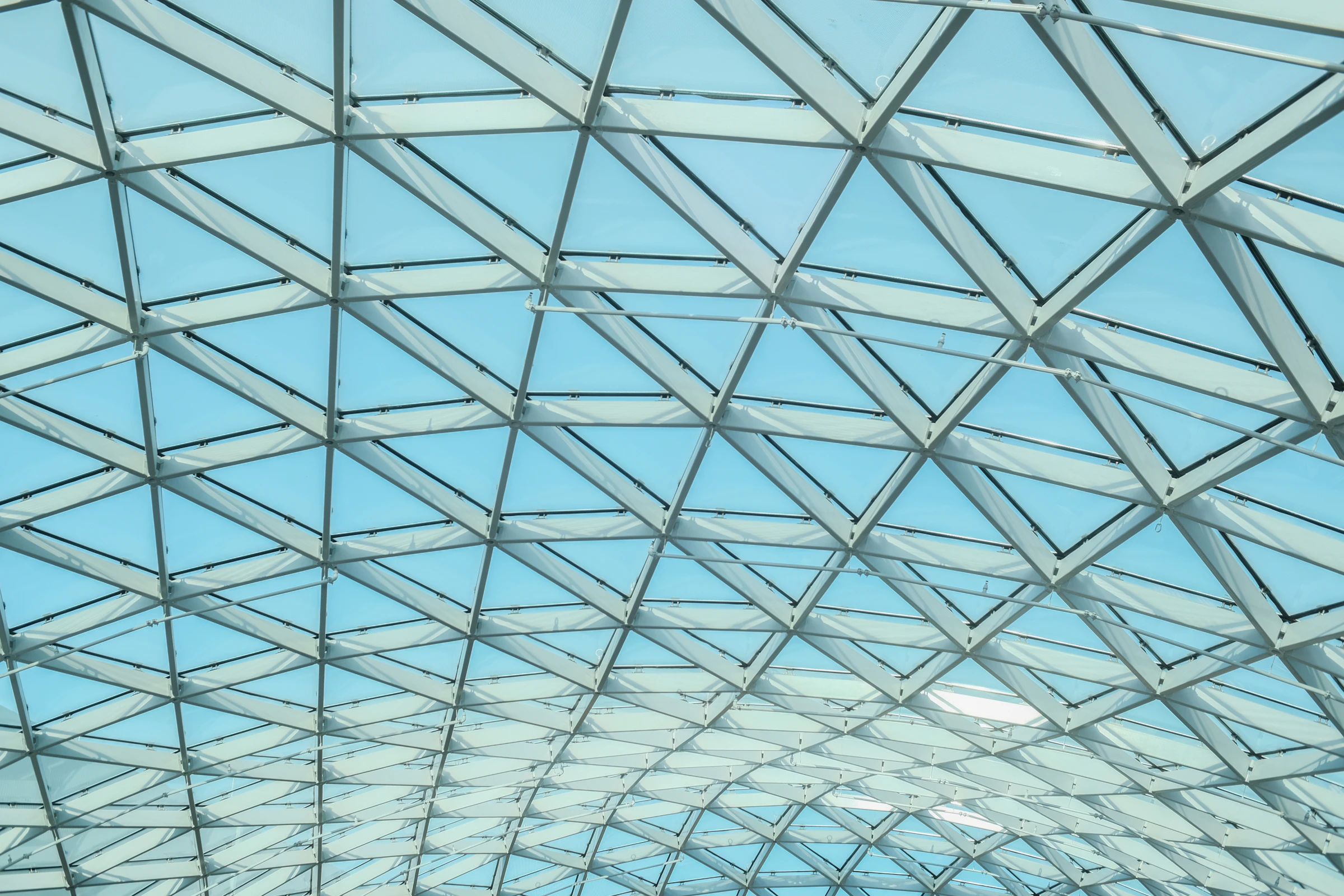 Architectural glass and aluminium skylight from below