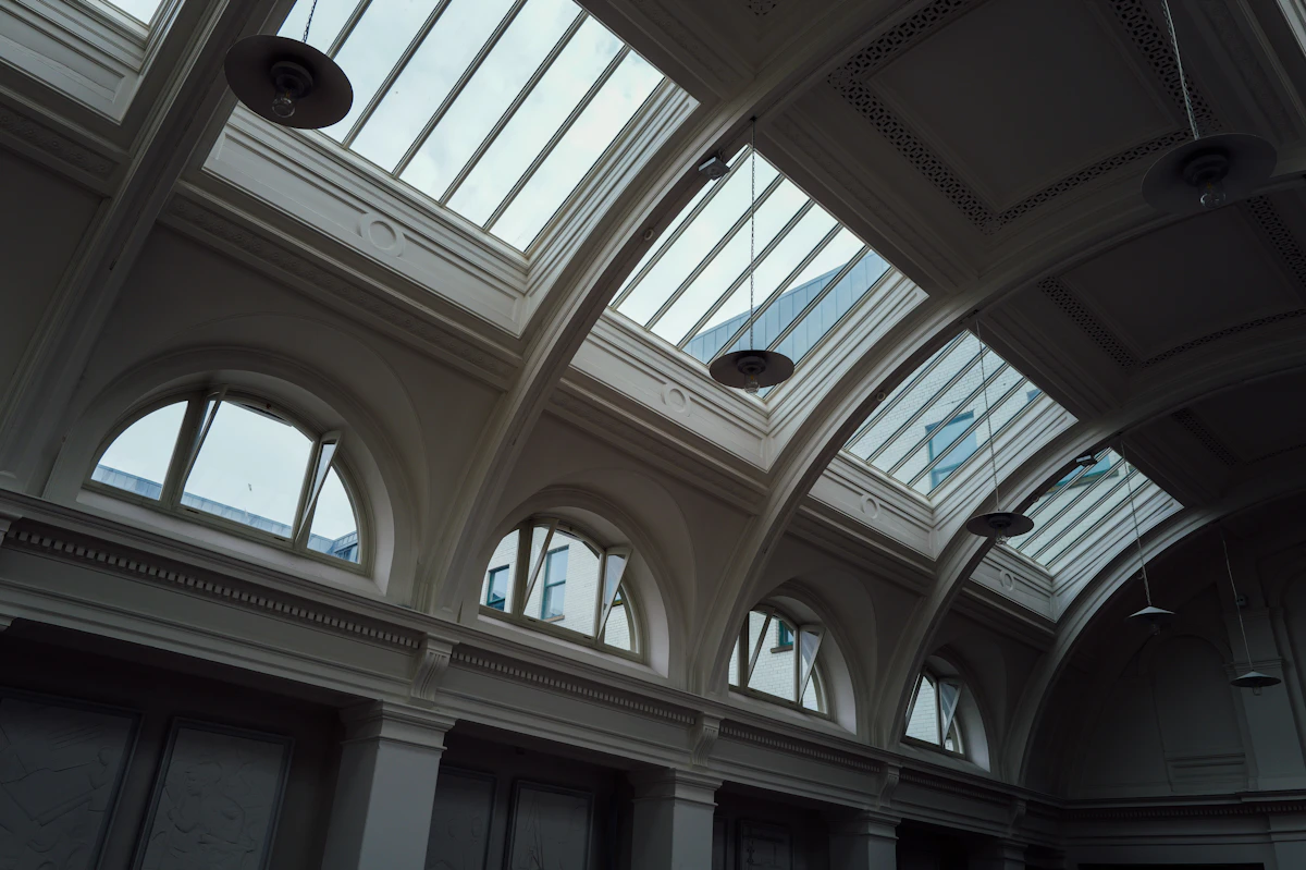 Hotel atrium with ridge skylight