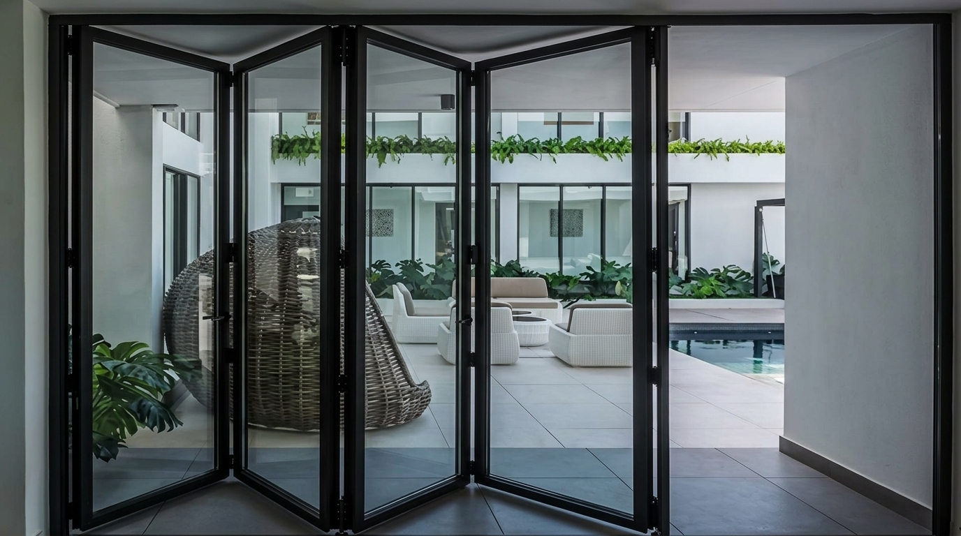 Bi-fold doors opening from a living room to a garden