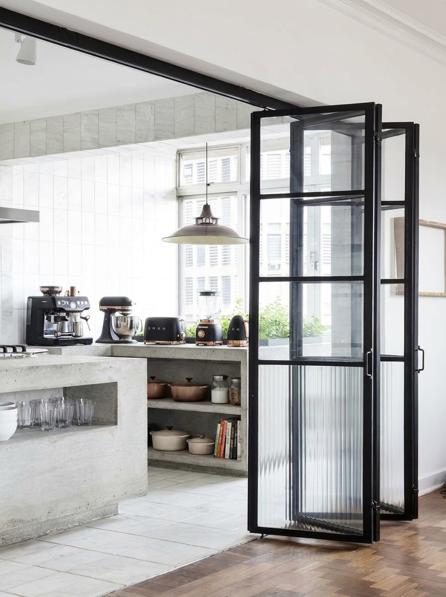 Sliding folding door system stacked open