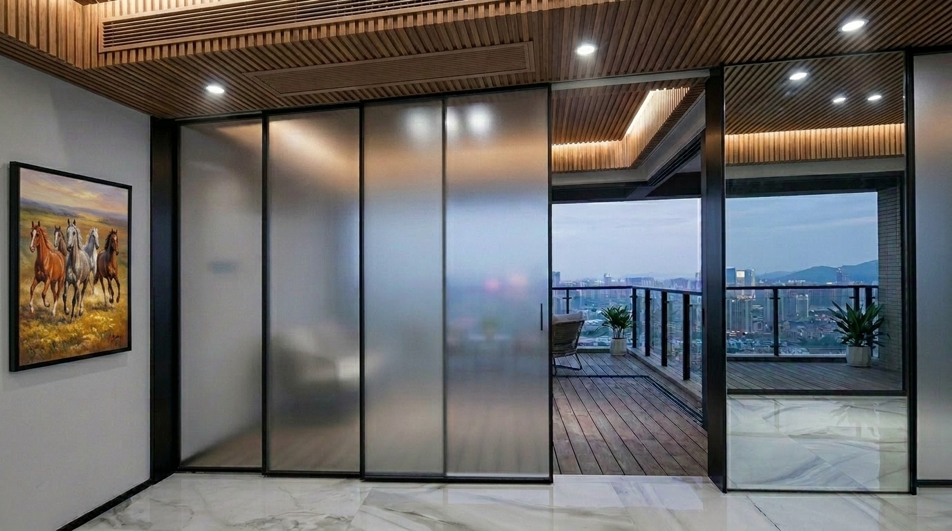 Restaurant terrace with glass door system