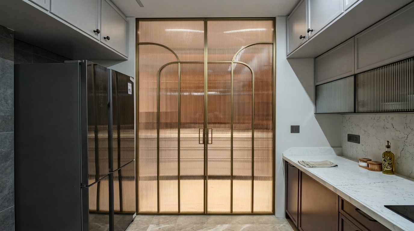 Dining area with sliding glass doors