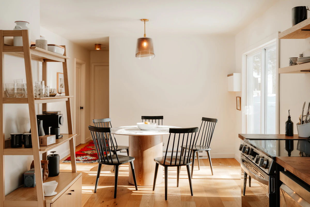 Dining area with sliding glass doors